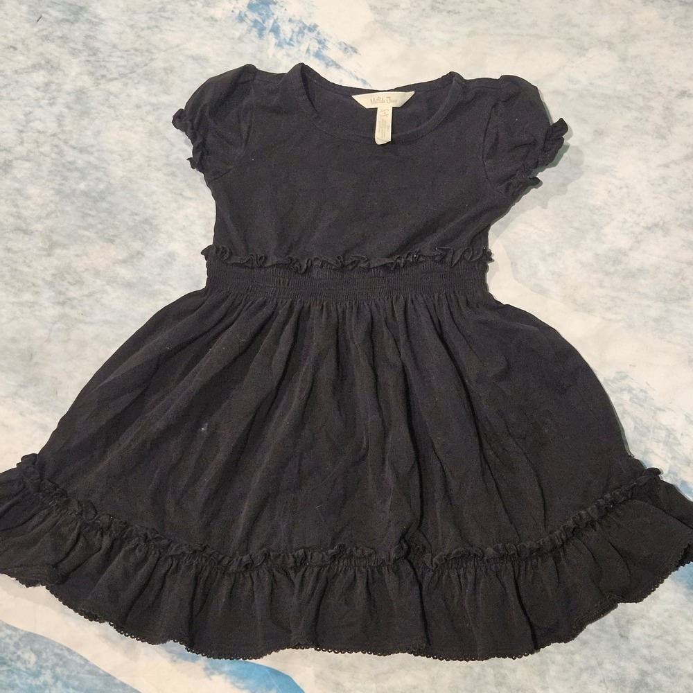 Matilda Jane Black Lap Dress Girls Size 4 Short Sleeve Ruffle Hem